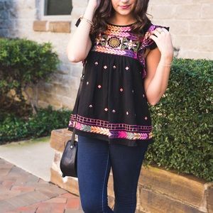 Black embroidered top